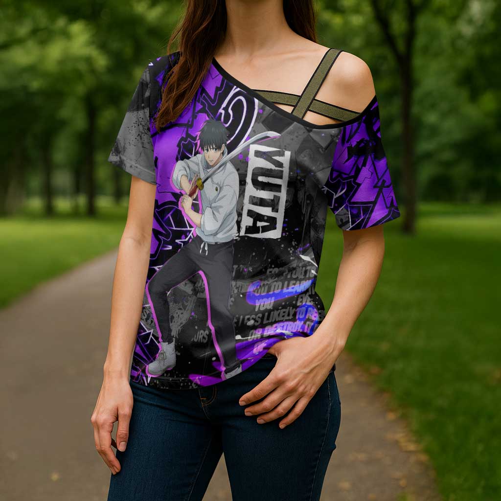 Yuta Okkotsu Jujutsu Kaisen Cross Shoulder Shirt Neon Graffiti Anime Fusion