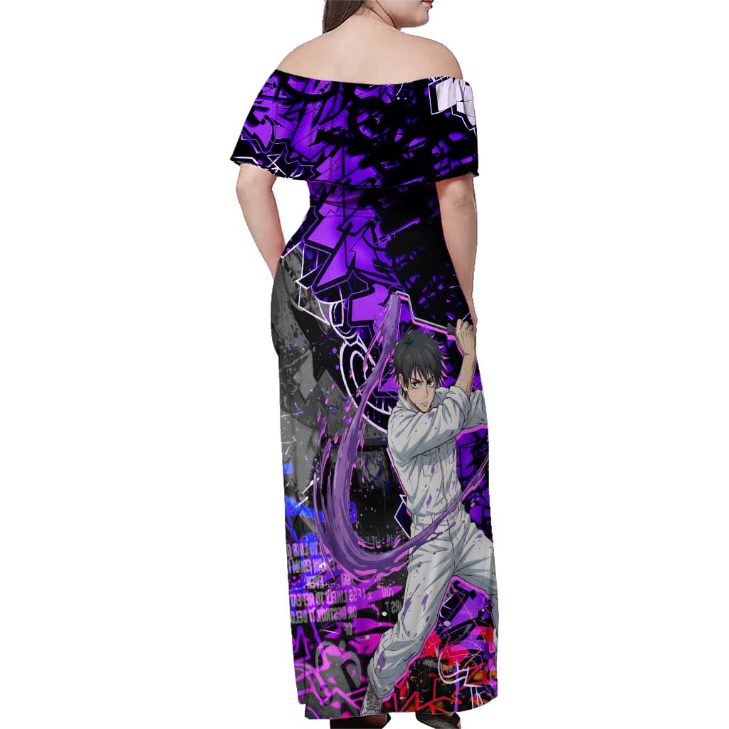 Yuta Okkotsu Jujutsu Kaisen Family Matching Off Shoulder Maxi Dress and Hawaiian Shirt Neon Graffiti Anime Fusion
