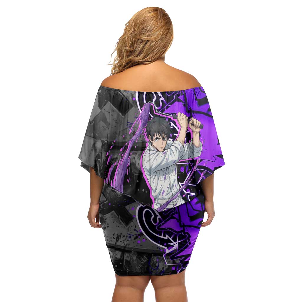 Yuta Okkotsu Jujutsu Kaisen Family Matching Off Shoulder Short Dress and Hawaiian Shirt Neon Graffiti Anime Fusion