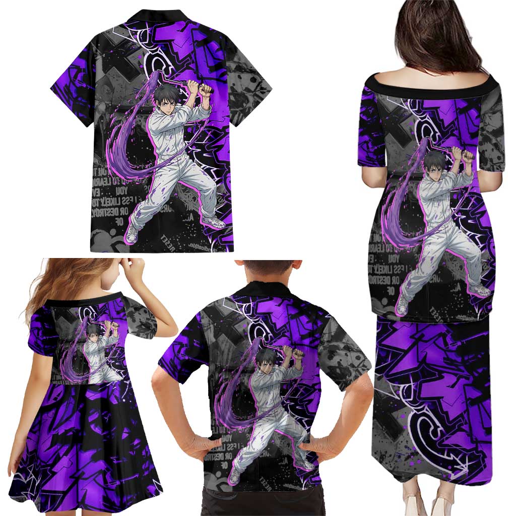 Yuta Okkotsu Jujutsu Kaisen Family Matching Puletasi and Hawaiian Shirt Neon Graffiti Anime Fusion