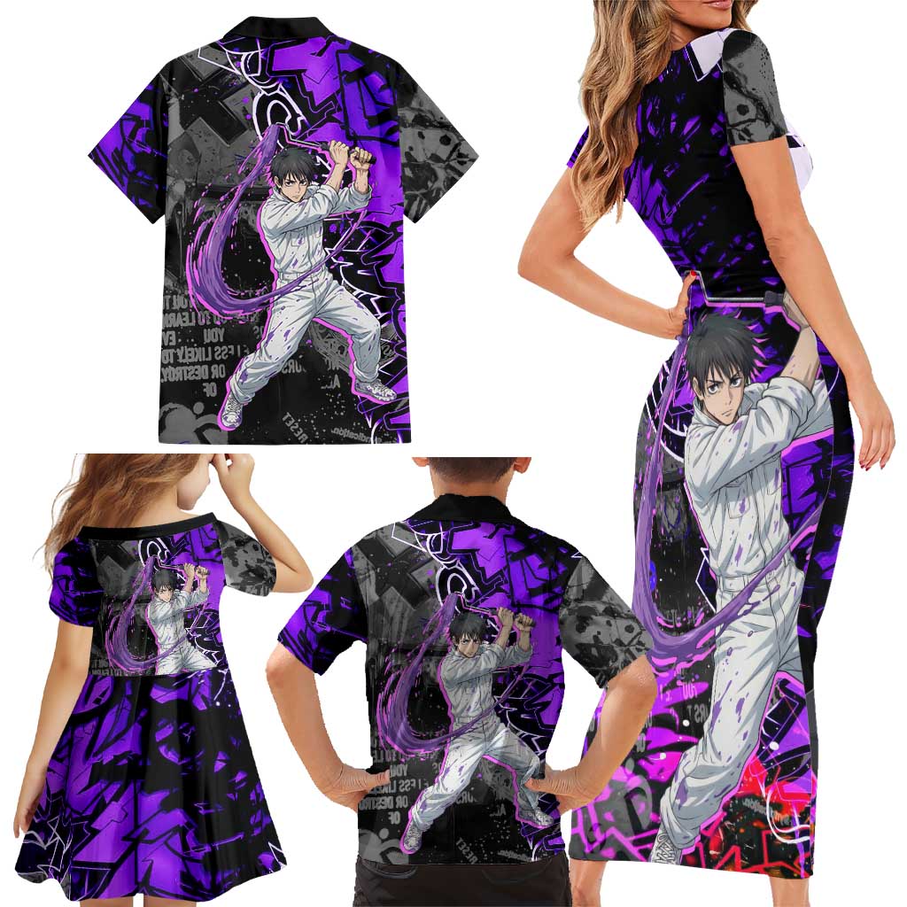 Yuta Okkotsu Jujutsu Kaisen Family Matching Short Sleeve Bodycon Dress and Hawaiian Shirt Neon Graffiti Anime Fusion