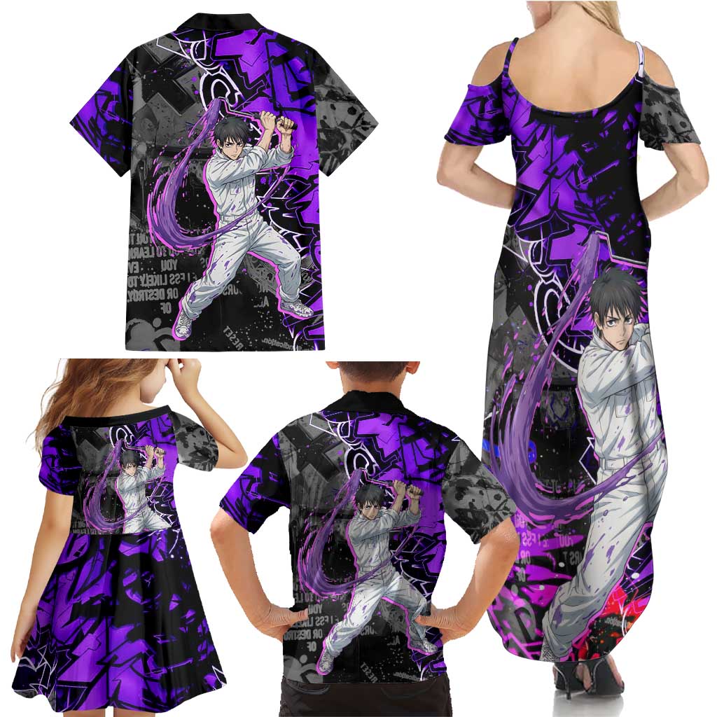 Yuta Okkotsu Jujutsu Kaisen Family Matching Summer Maxi Dress and Hawaiian Shirt Neon Graffiti Anime Fusion