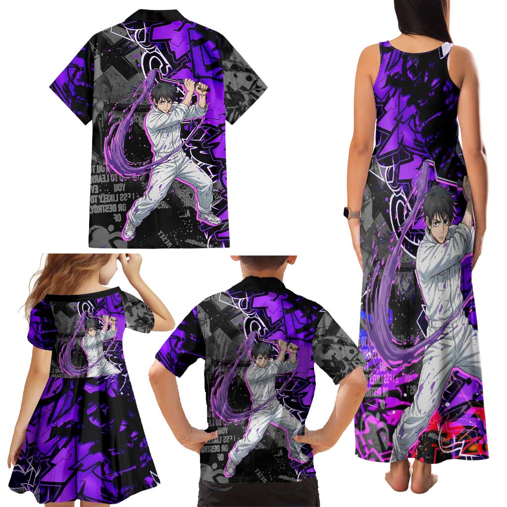 Yuta Okkotsu Jujutsu Kaisen Family Matching Tank Maxi Dress and Hawaiian Shirt Neon Graffiti Anime Fusion