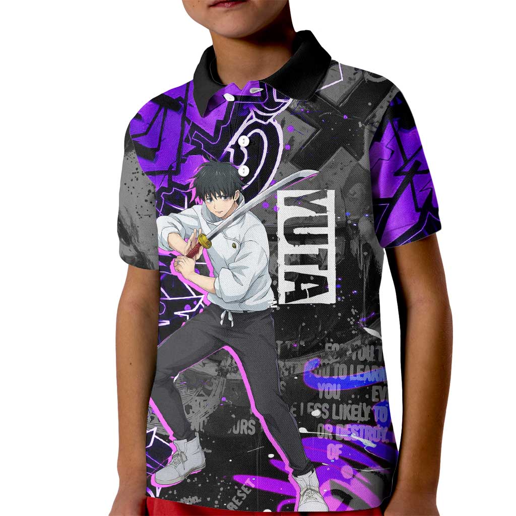 Yuta Okkotsu Jujutsu Kaisen Kid Polo Shirt Neon Graffiti Anime Fusion