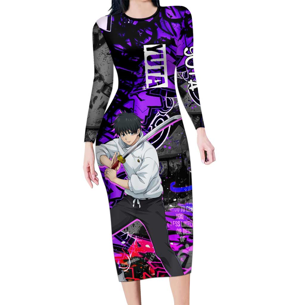 Yuta Okkotsu Jujutsu Kaisen Long Sleeve Bodycon Dress Neon Graffiti Anime Fusion