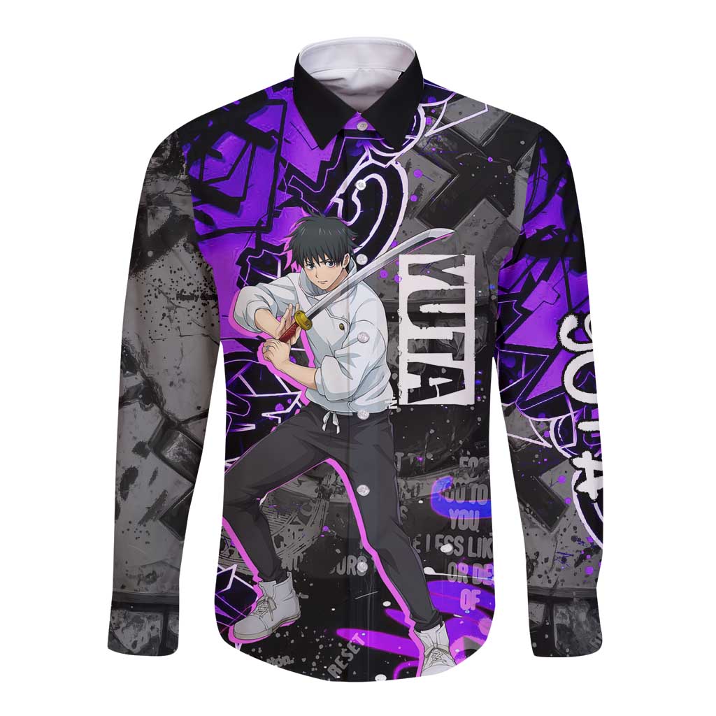 Yuta Okkotsu Jujutsu Kaisen Long Sleeve Button Shirt Neon Graffiti Anime Fusion