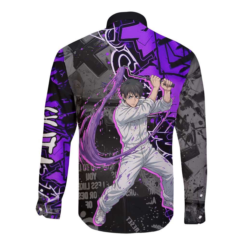 Yuta Okkotsu Jujutsu Kaisen Long Sleeve Button Shirt Neon Graffiti Anime Fusion