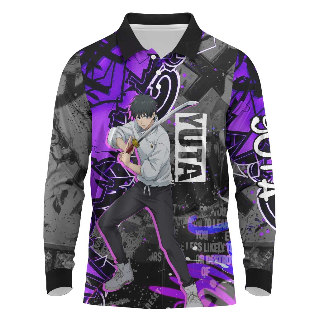 Yuta Okkotsu Jujutsu Kaisen Long Sleeve Polo Shirt Neon Graffiti Anime Fusion