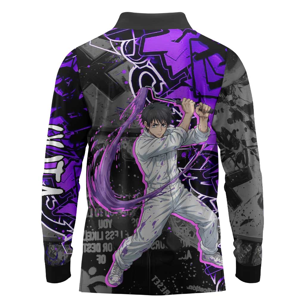 Yuta Okkotsu Jujutsu Kaisen Long Sleeve Polo Shirt Neon Graffiti Anime Fusion
