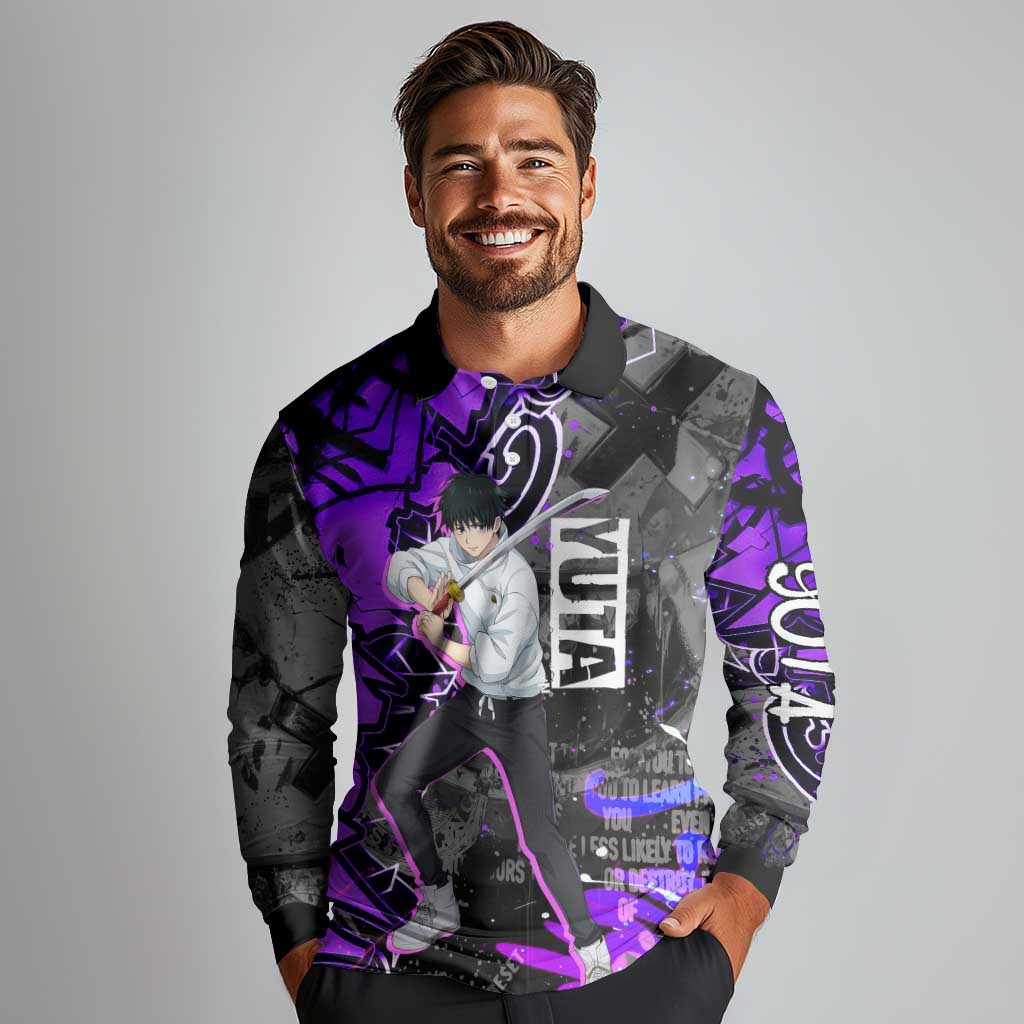 Yuta Okkotsu Jujutsu Kaisen Long Sleeve Polo Shirt Neon Graffiti Anime Fusion