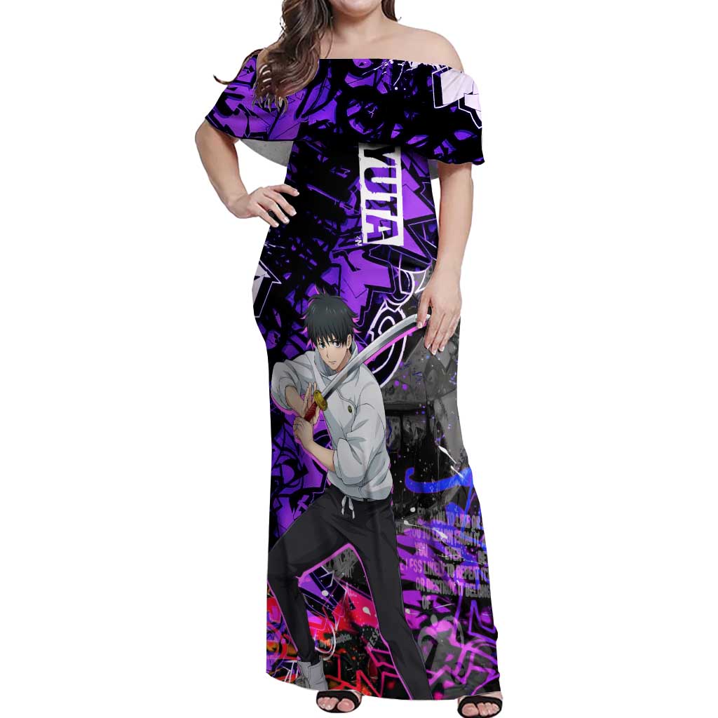 Yuta Okkotsu Jujutsu Kaisen Off Shoulder Maxi Dress Neon Graffiti Anime Fusion