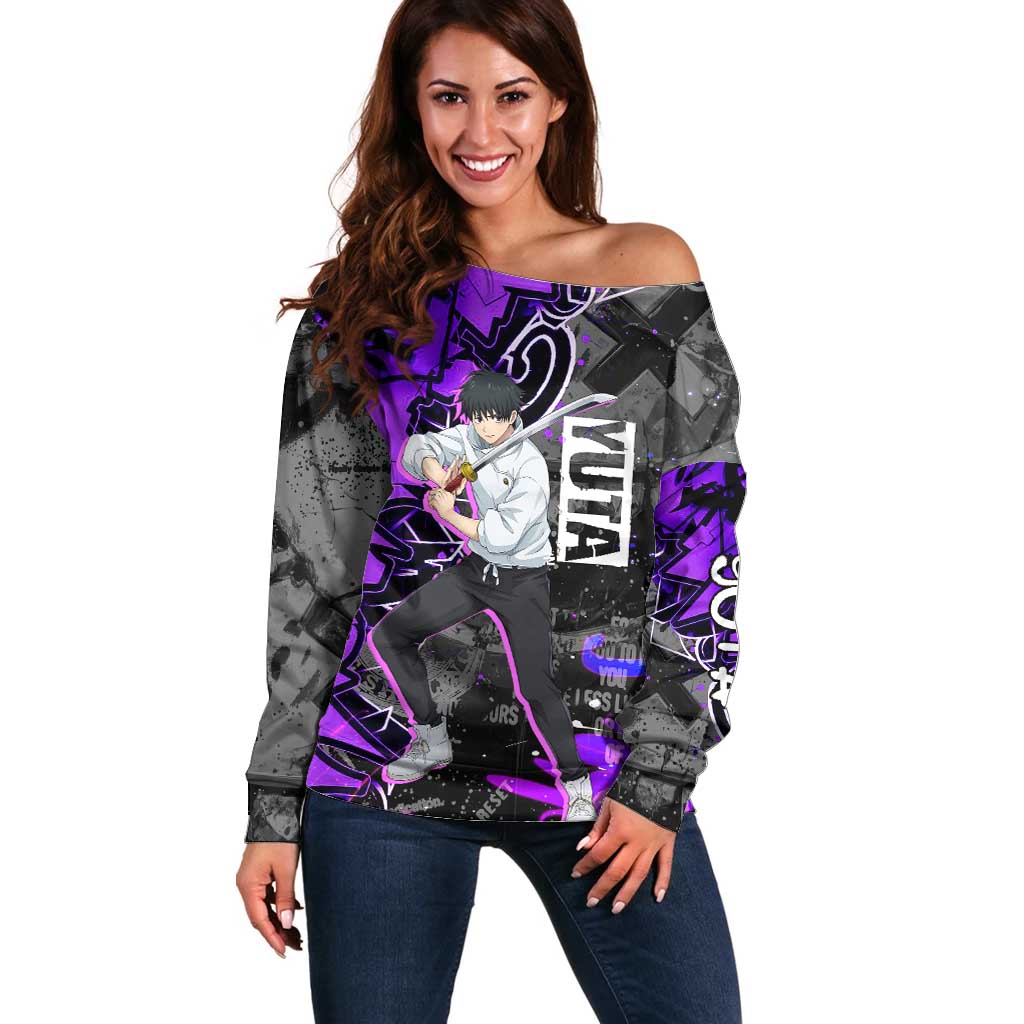 Yuta Okkotsu Jujutsu Kaisen Off Shoulder Sweater Neon Graffiti Anime Fusion