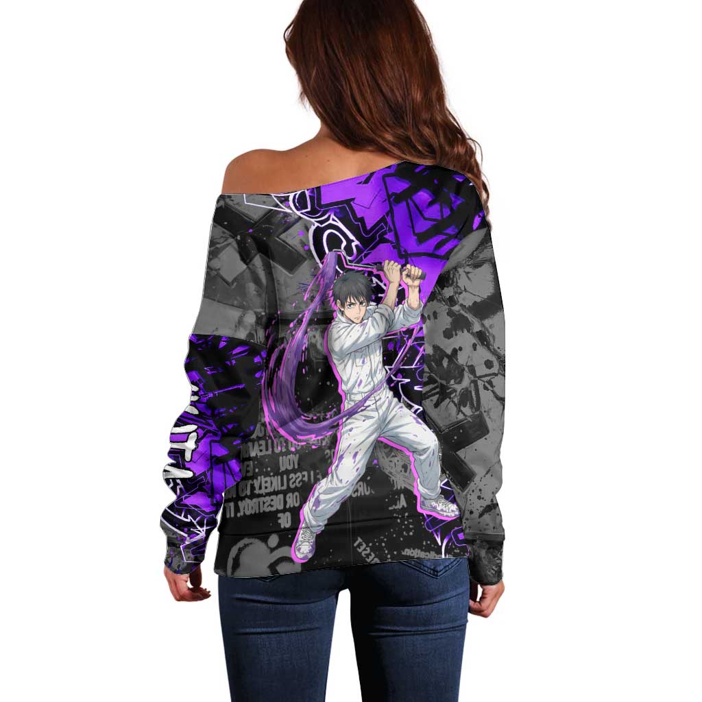Yuta Okkotsu Jujutsu Kaisen Off Shoulder Sweater Neon Graffiti Anime Fusion