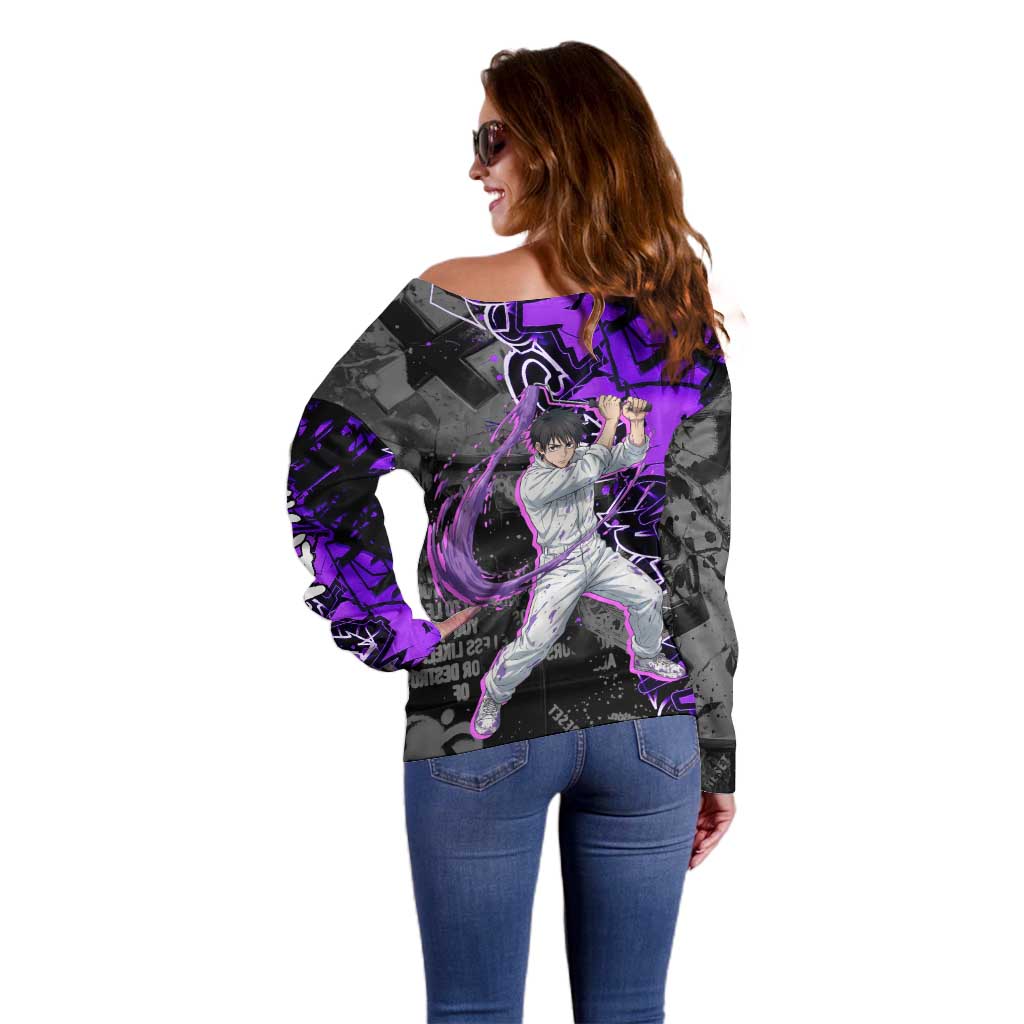 Yuta Okkotsu Jujutsu Kaisen Off Shoulder Sweater Neon Graffiti Anime Fusion