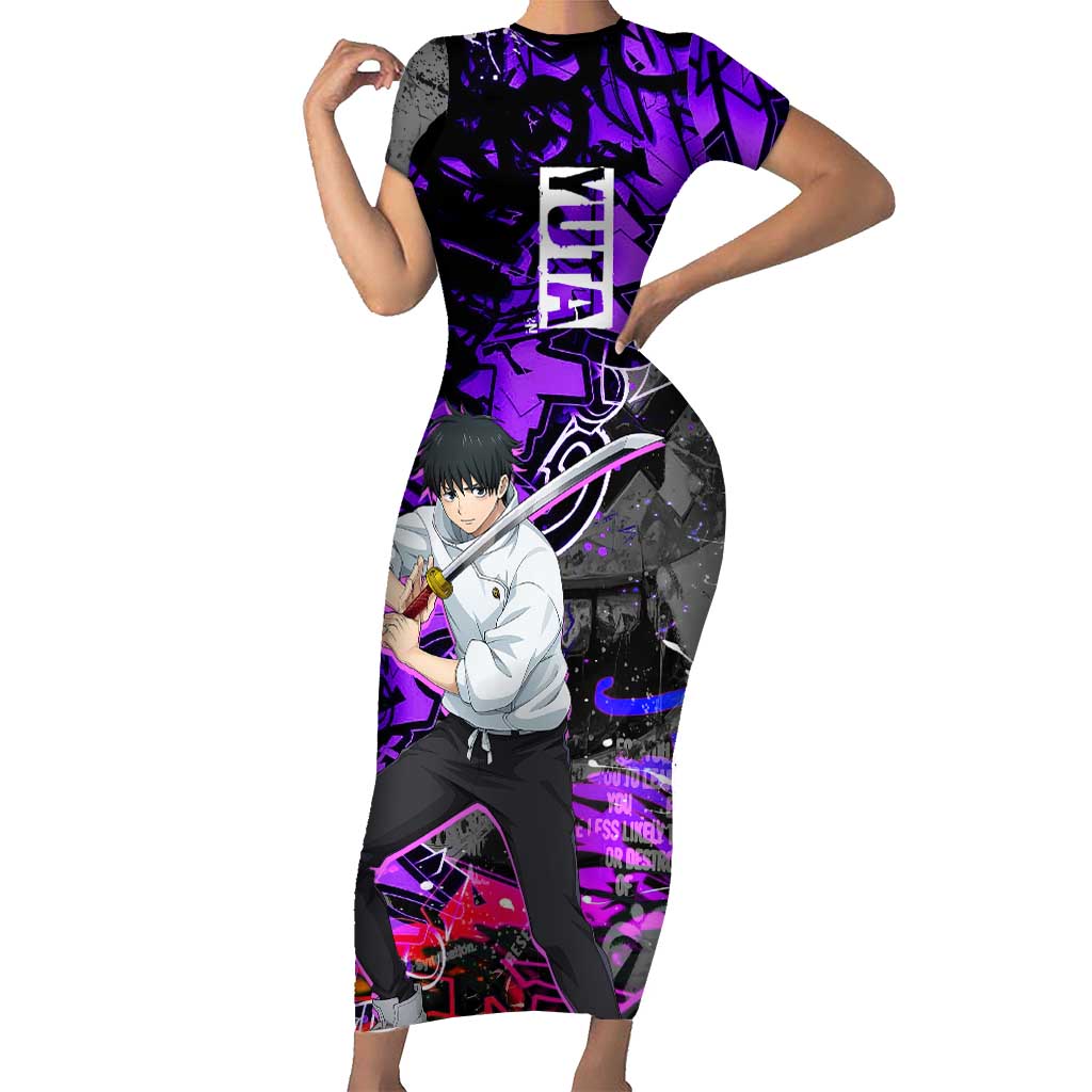 Yuta Okkotsu Jujutsu Kaisen Short Sleeve Bodycon Dress Neon Graffiti Anime Fusion