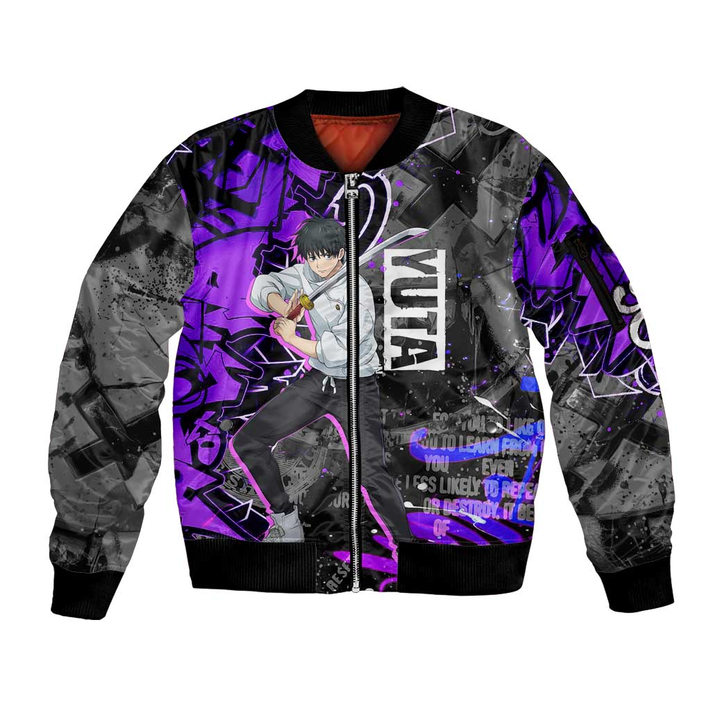 Yuta Okkotsu Jujutsu Kaisen Sleeve Zip Bomber Jacket Neon Graffiti Anime Fusion