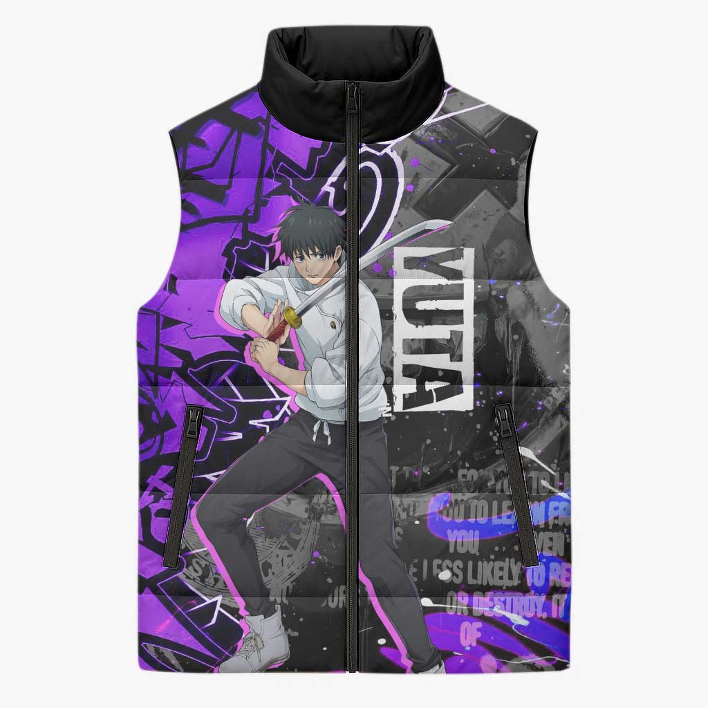 Yuta Okkotsu Jujutsu Kaisen Sleeveless Puffer Jacket Neon Graffiti Anime Fusion