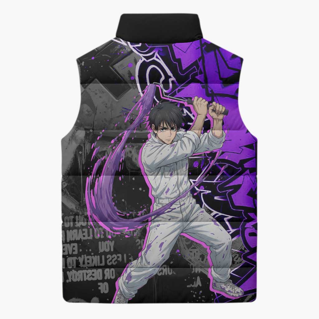 Yuta Okkotsu Jujutsu Kaisen Sleeveless Puffer Jacket Neon Graffiti Anime Fusion