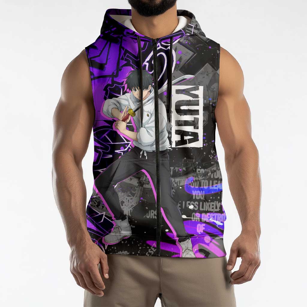 Yuta Okkotsu Jujutsu Kaisen Sleeveless Zip Hoodie Neon Graffiti Anime Fusion