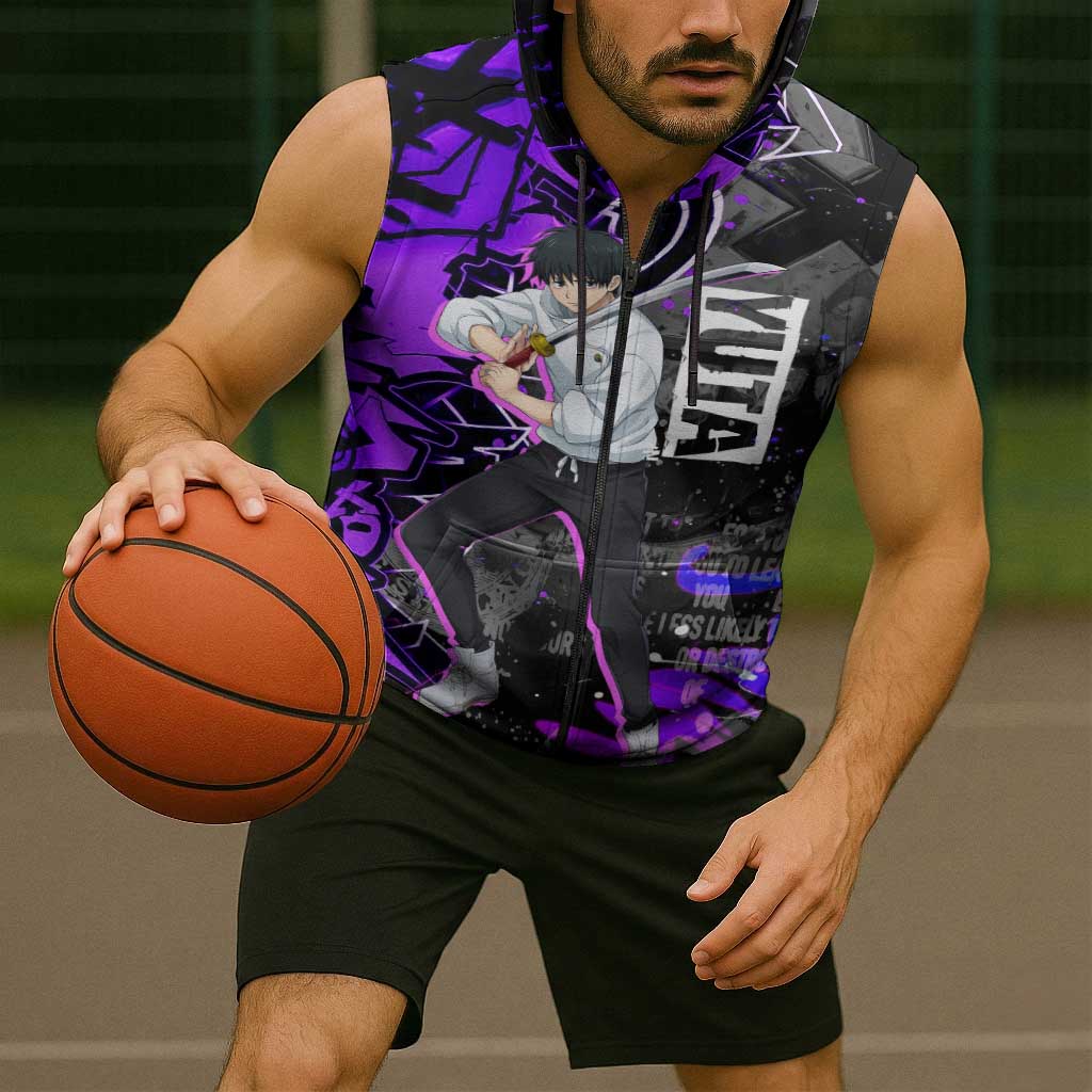 Yuta Okkotsu Jujutsu Kaisen Sleeveless Zip Hoodie Neon Graffiti Anime Fusion