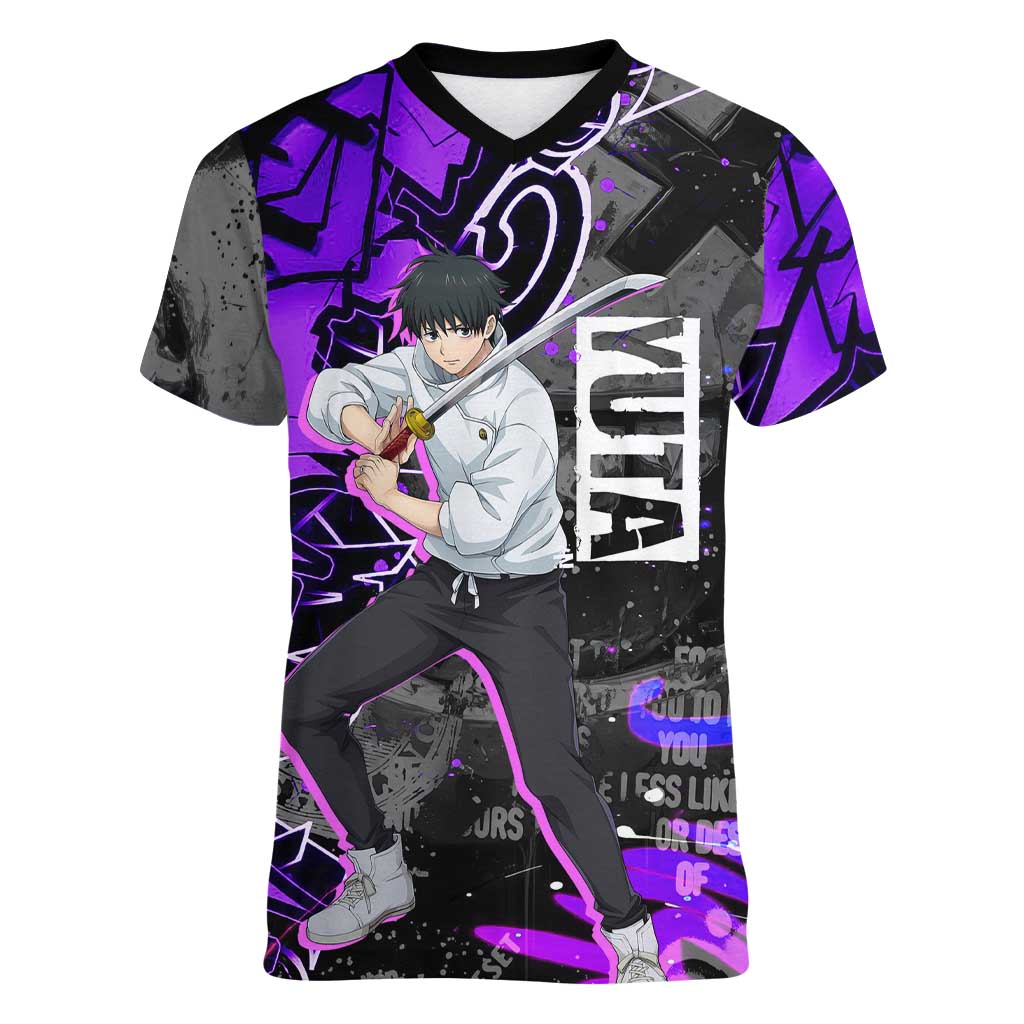 Yuta Okkotsu Jujutsu Kaisen Women V-Neck T-Shirt Neon Graffiti Anime Fusion