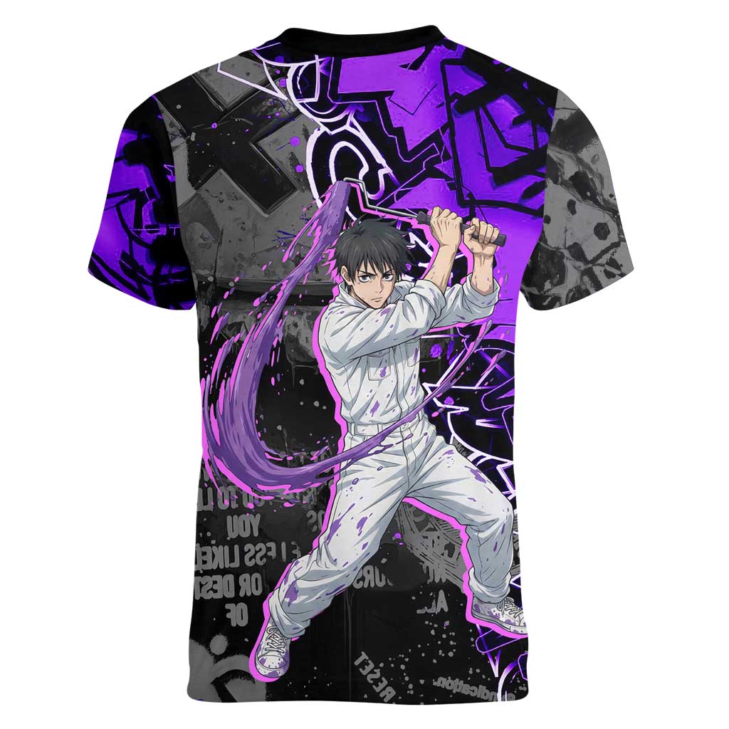 Yuta Okkotsu Jujutsu Kaisen Women V-Neck T-Shirt Neon Graffiti Anime Fusion