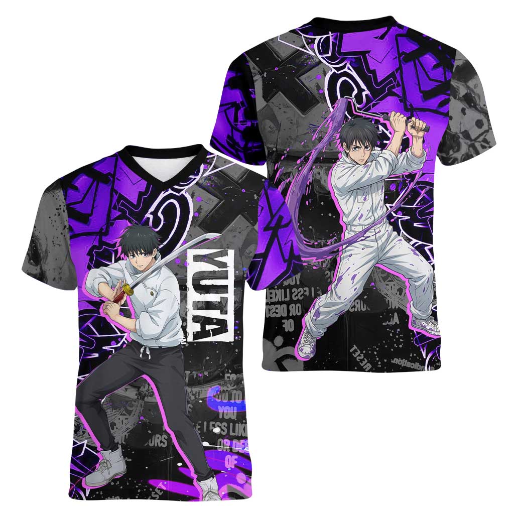 Yuta Okkotsu Jujutsu Kaisen Women V-Neck T-Shirt Neon Graffiti Anime Fusion