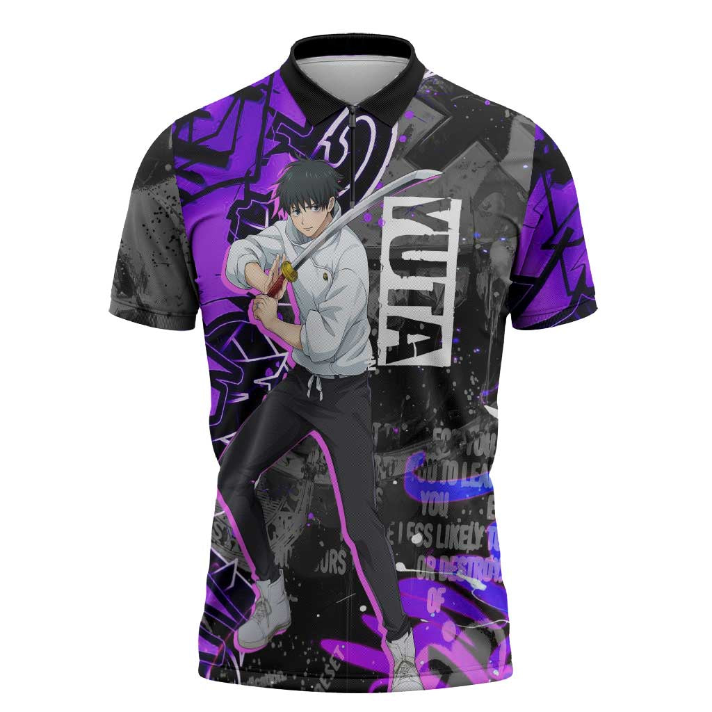 Yuta Okkotsu Jujutsu Kaisen Zipper Polo Shirt Neon Graffiti Anime Fusion