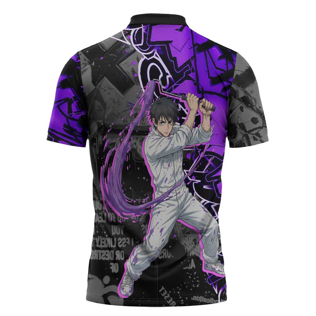 Yuta Okkotsu Jujutsu Kaisen Zipper Polo Shirt Neon Graffiti Anime Fusion