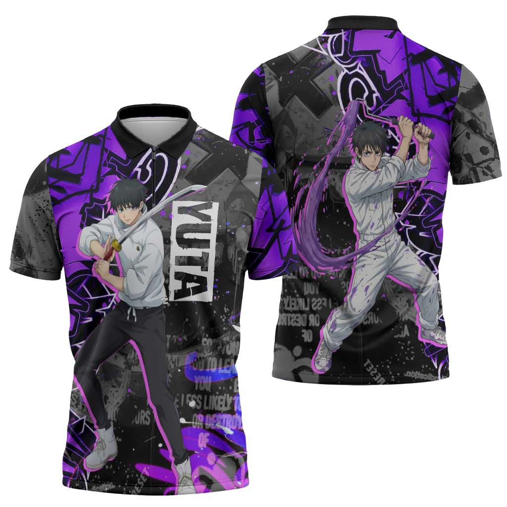 Yuta Okkotsu Jujutsu Kaisen Zipper Polo Shirt Neon Graffiti Anime Fusion