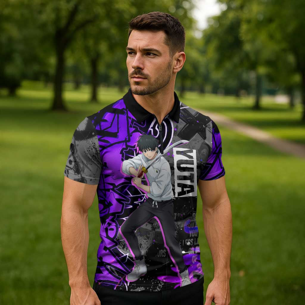 Yuta Okkotsu Jujutsu Kaisen Zipper Polo Shirt Neon Graffiti Anime Fusion