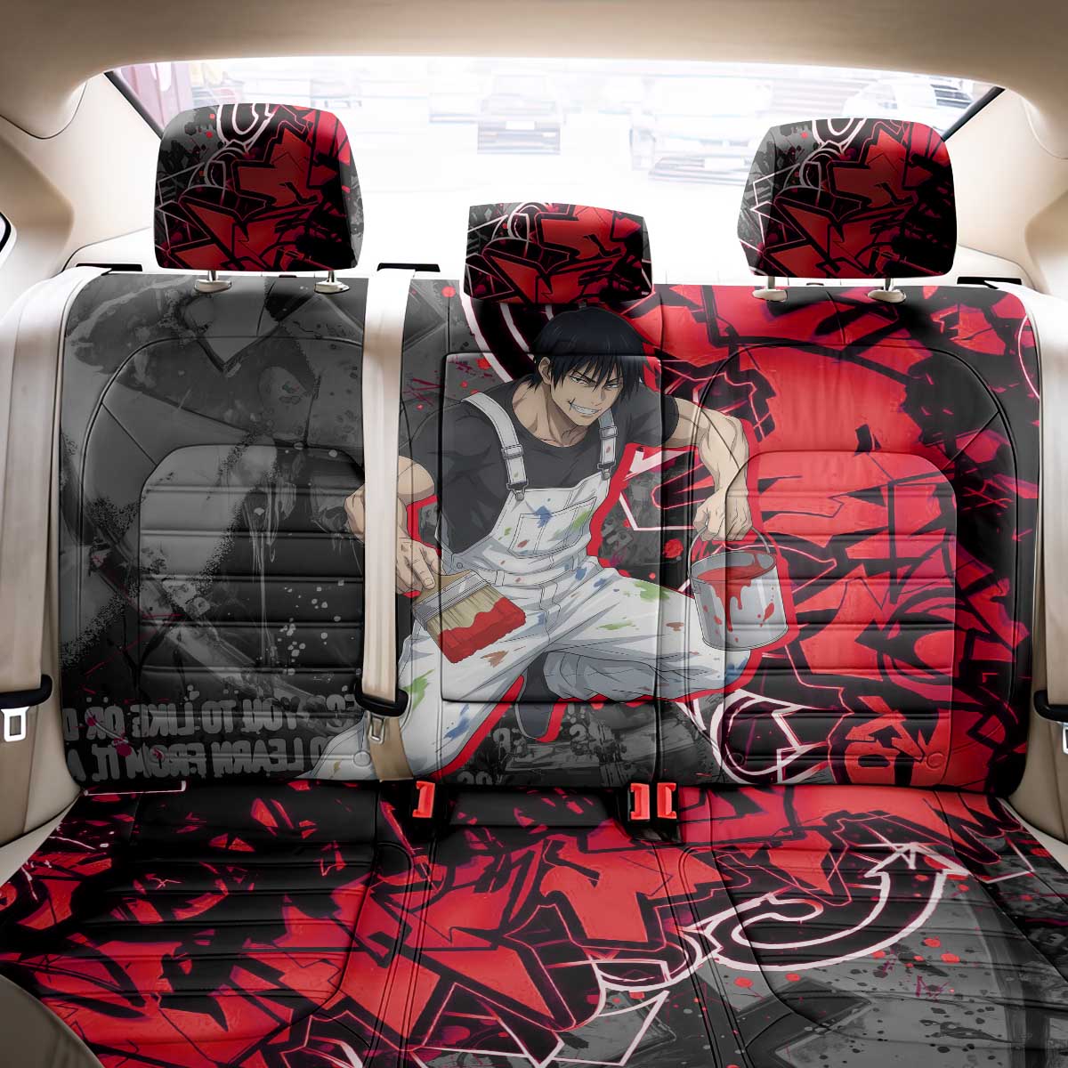 Toji Fushiguro Back Car Seat Cover Urban Graffiti Anime Style