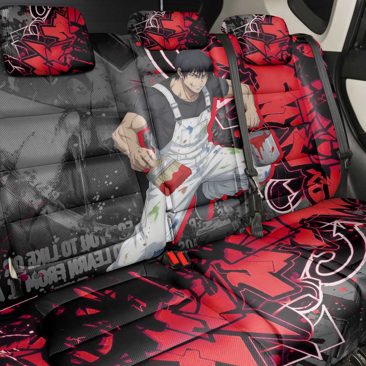 Toji Fushiguro Back Car Seat Cover Urban Graffiti Anime Style