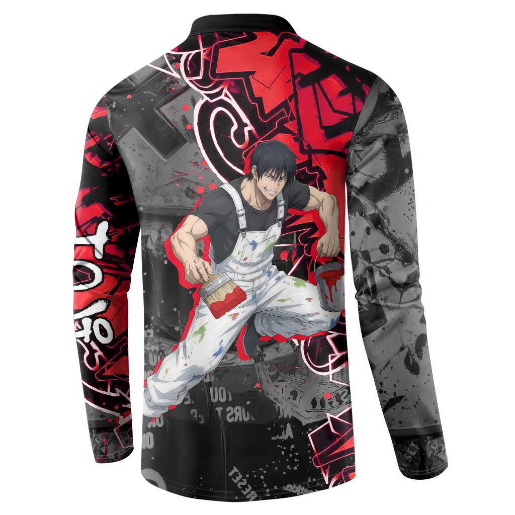 Toji Fushiguro Button Sweatshirt Urban Graffiti Anime Style