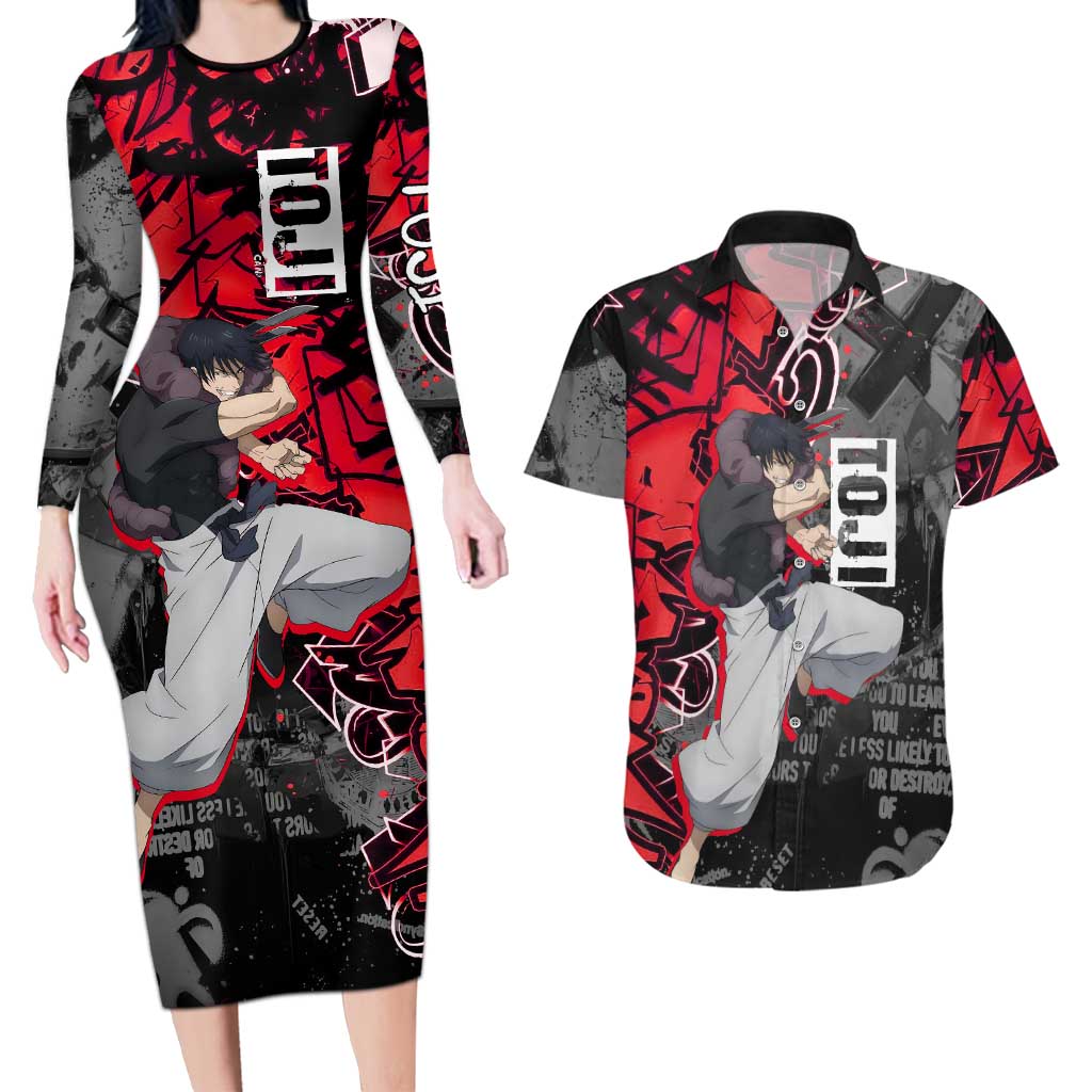 Toji Fushiguro Couples Matching Long Sleeve Bodycon Dress and Hawaiian Shirt Urban Graffiti Anime Style