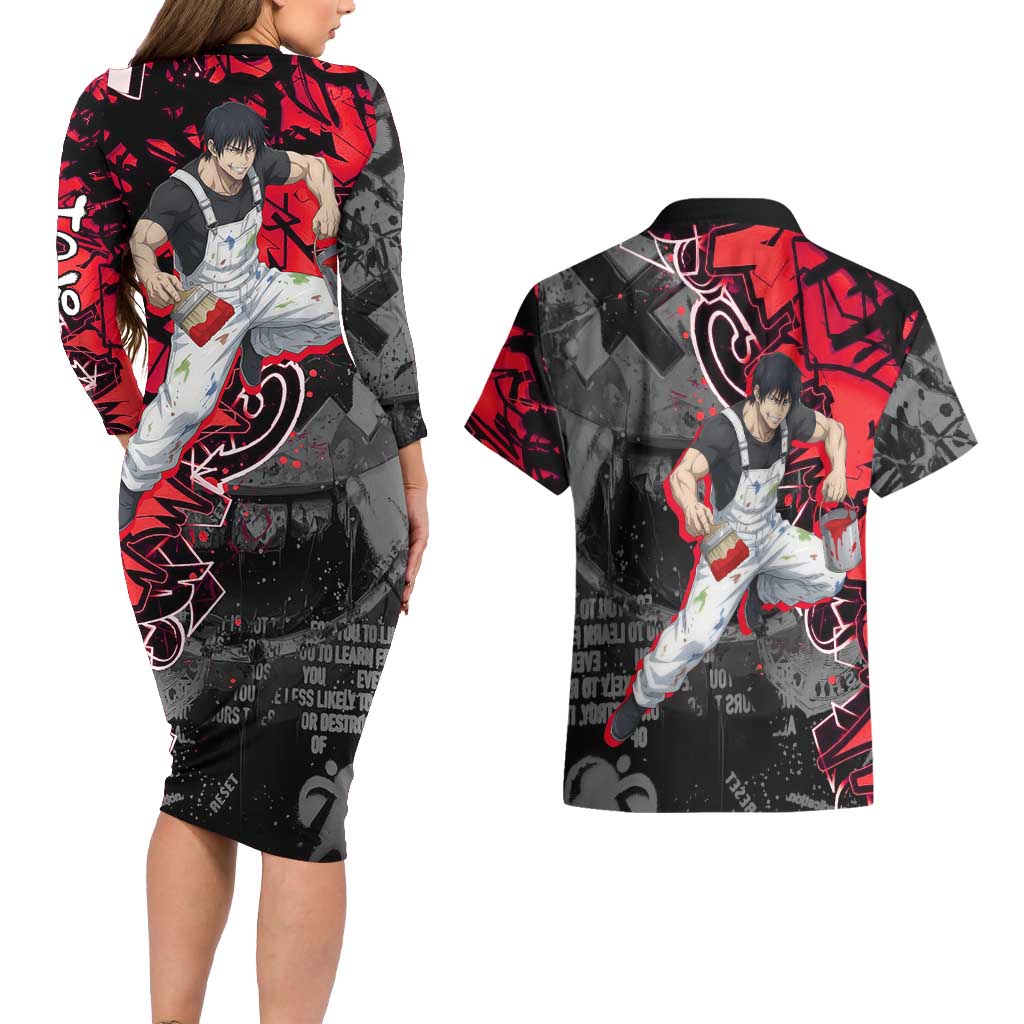 Toji Fushiguro Couples Matching Long Sleeve Bodycon Dress and Hawaiian Shirt Urban Graffiti Anime Style