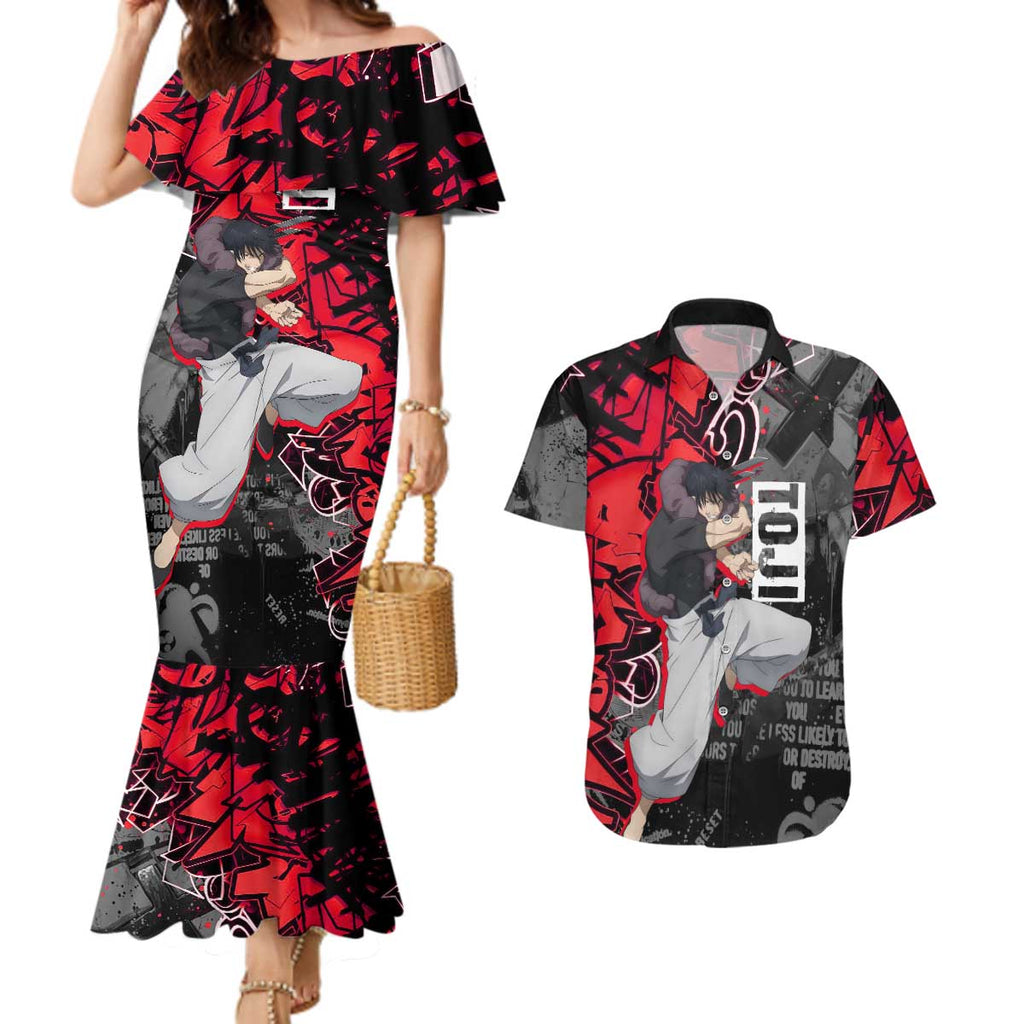 Toji Fushiguro Couples Matching Mermaid Dress and Hawaiian Shirt Urban Graffiti Anime Style