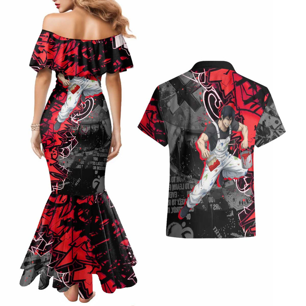 Toji Fushiguro Couples Matching Mermaid Dress and Hawaiian Shirt Urban Graffiti Anime Style