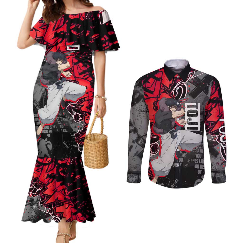 Toji Fushiguro Couples Matching Mermaid Dress and Long Sleeve Button Shirt Urban Graffiti Anime Style