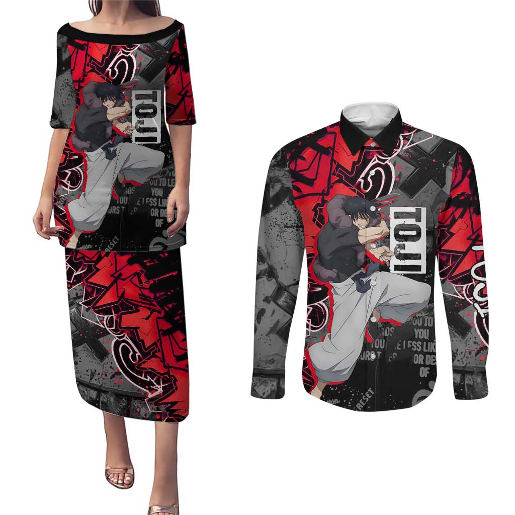 Toji Fushiguro Couples Matching Puletasi and Long Sleeve Button Shirt Urban Graffiti Anime Style