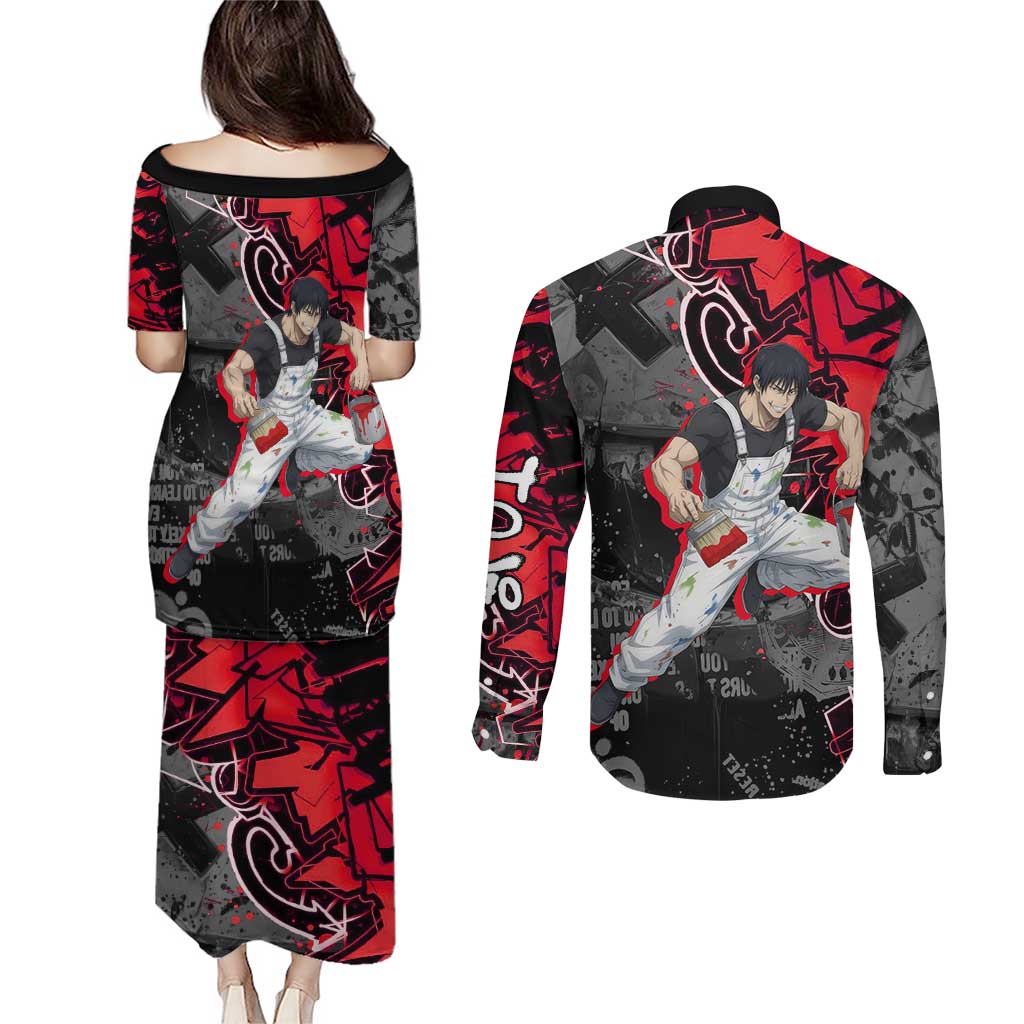 Toji Fushiguro Couples Matching Puletasi and Long Sleeve Button Shirt Urban Graffiti Anime Style