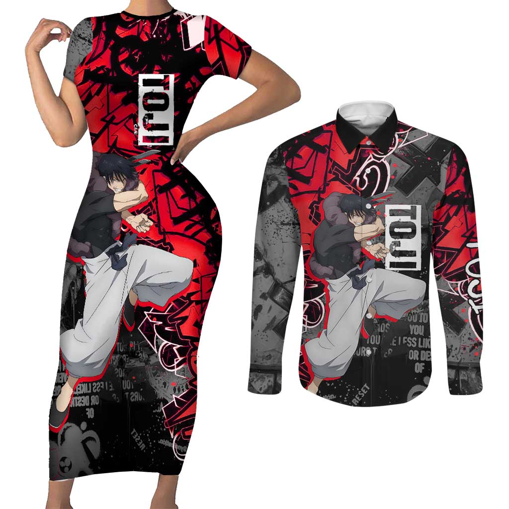 Toji Fushiguro Couples Matching Short Sleeve Bodycon Dress and Long Sleeve Button Shirt Urban Graffiti Anime Style