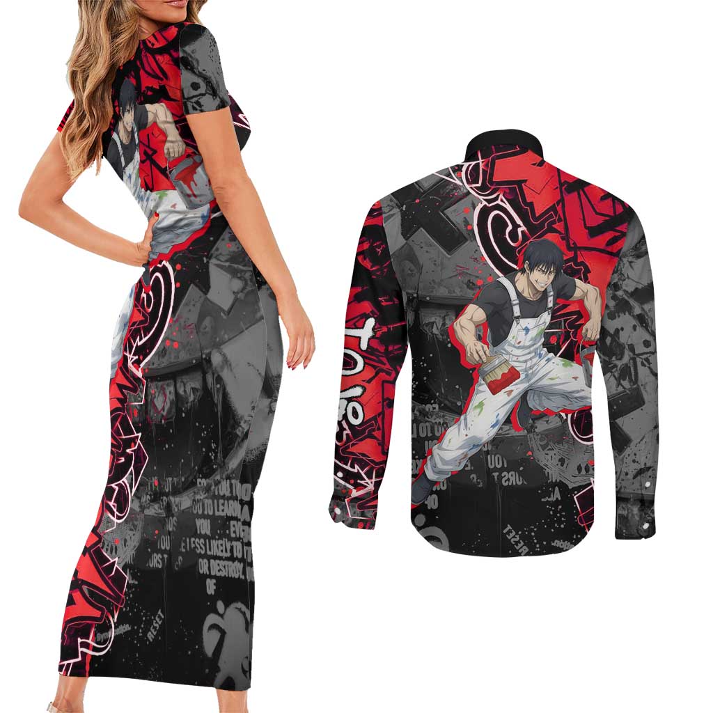 Toji Fushiguro Couples Matching Short Sleeve Bodycon Dress and Long Sleeve Button Shirt Urban Graffiti Anime Style