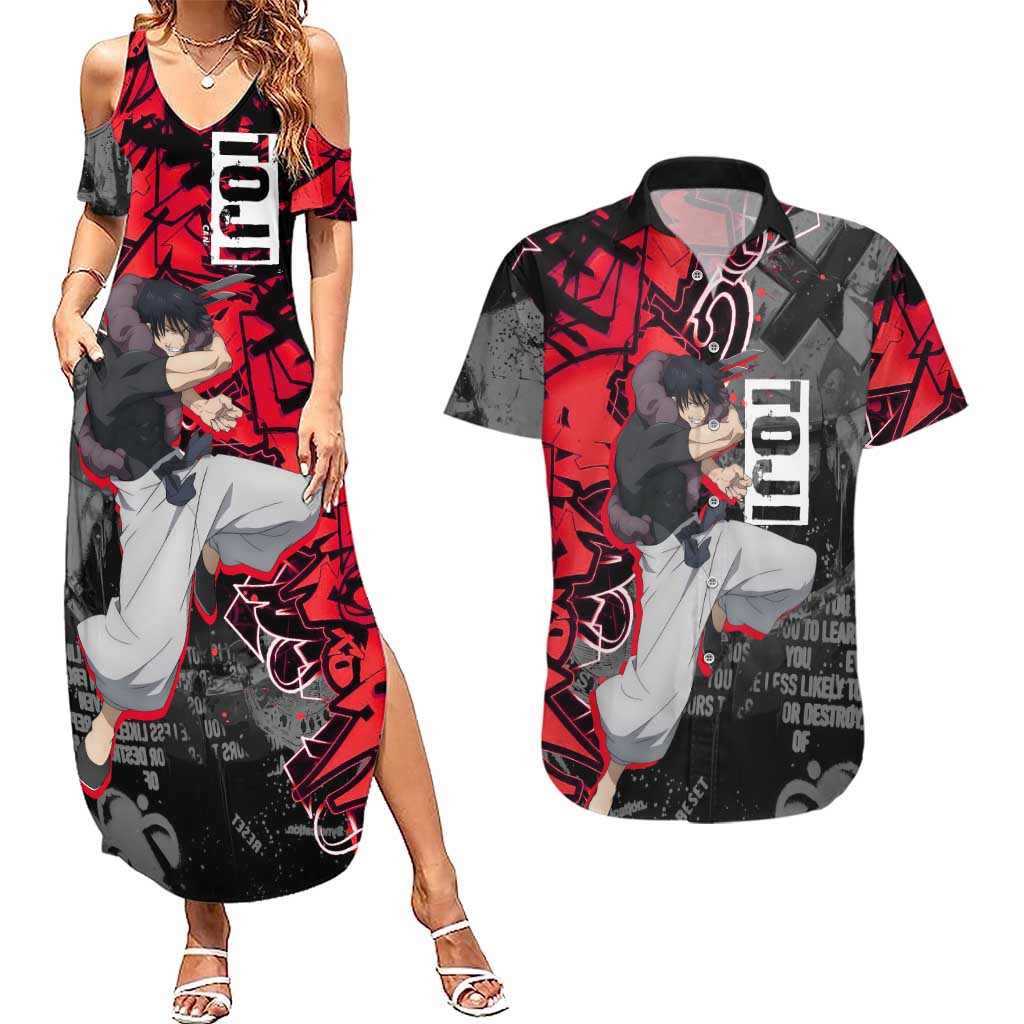 Toji Fushiguro Couples Matching Summer Maxi Dress and Hawaiian Shirt Urban Graffiti Anime Style