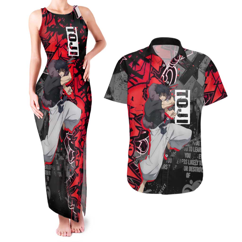 Toji Fushiguro Couples Matching Tank Maxi Dress and Hawaiian Shirt Urban Graffiti Anime Style