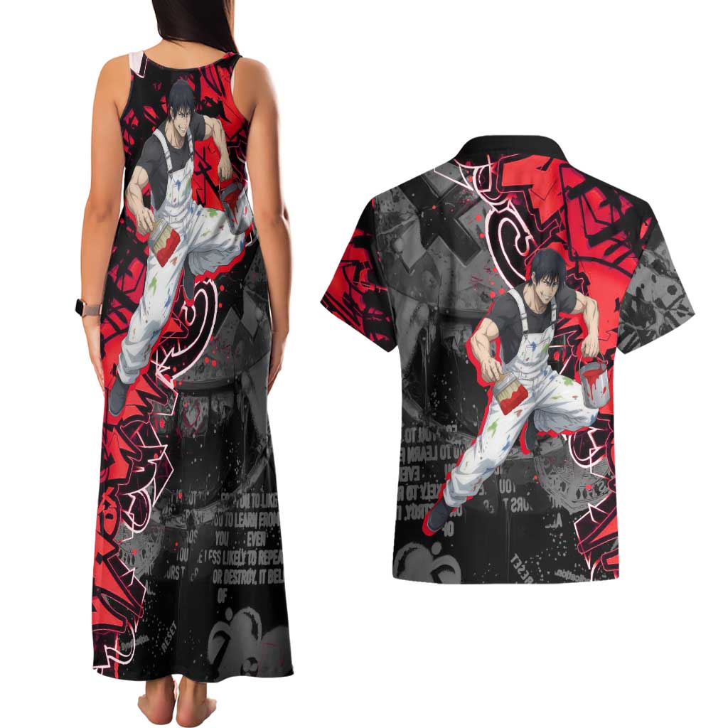 Toji Fushiguro Couples Matching Tank Maxi Dress and Hawaiian Shirt Urban Graffiti Anime Style