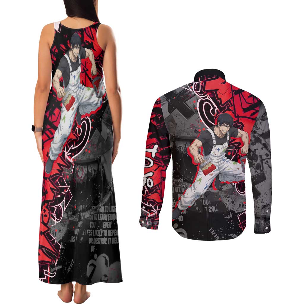 Toji Fushiguro Couples Matching Tank Maxi Dress and Long Sleeve Button Shirt Urban Graffiti Anime Style