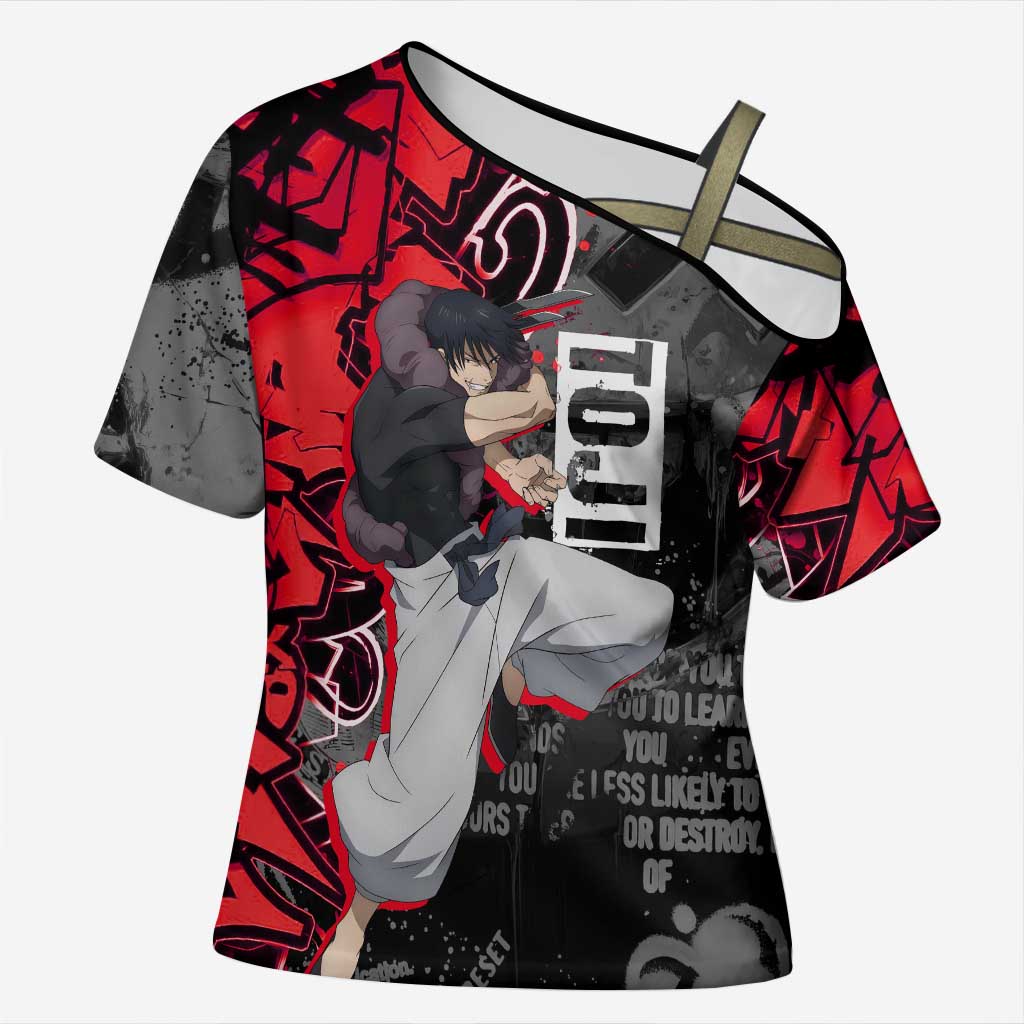 Toji Fushiguro Cross Shoulder Shirt Urban Graffiti Anime Style