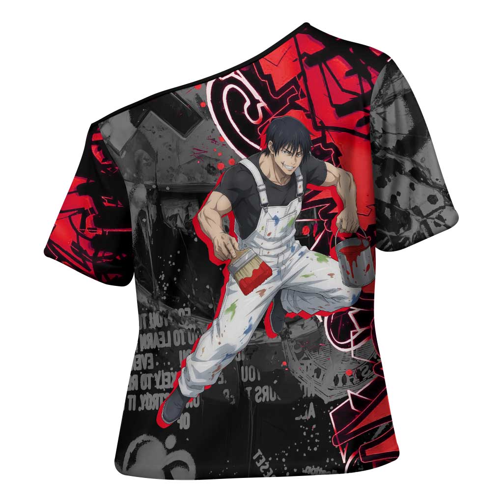 Toji Fushiguro Cross Shoulder Shirt Urban Graffiti Anime Style