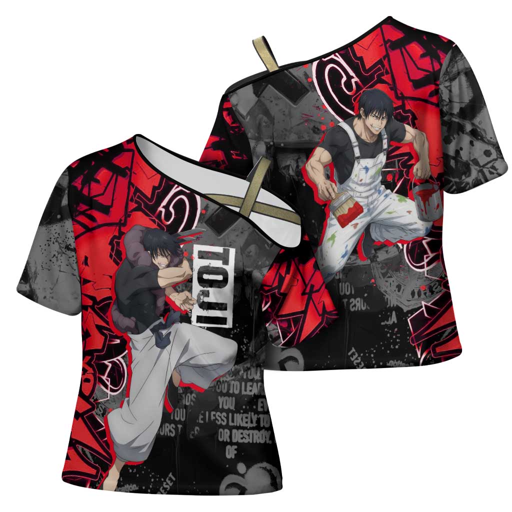 Toji Fushiguro Cross Shoulder Shirt Urban Graffiti Anime Style